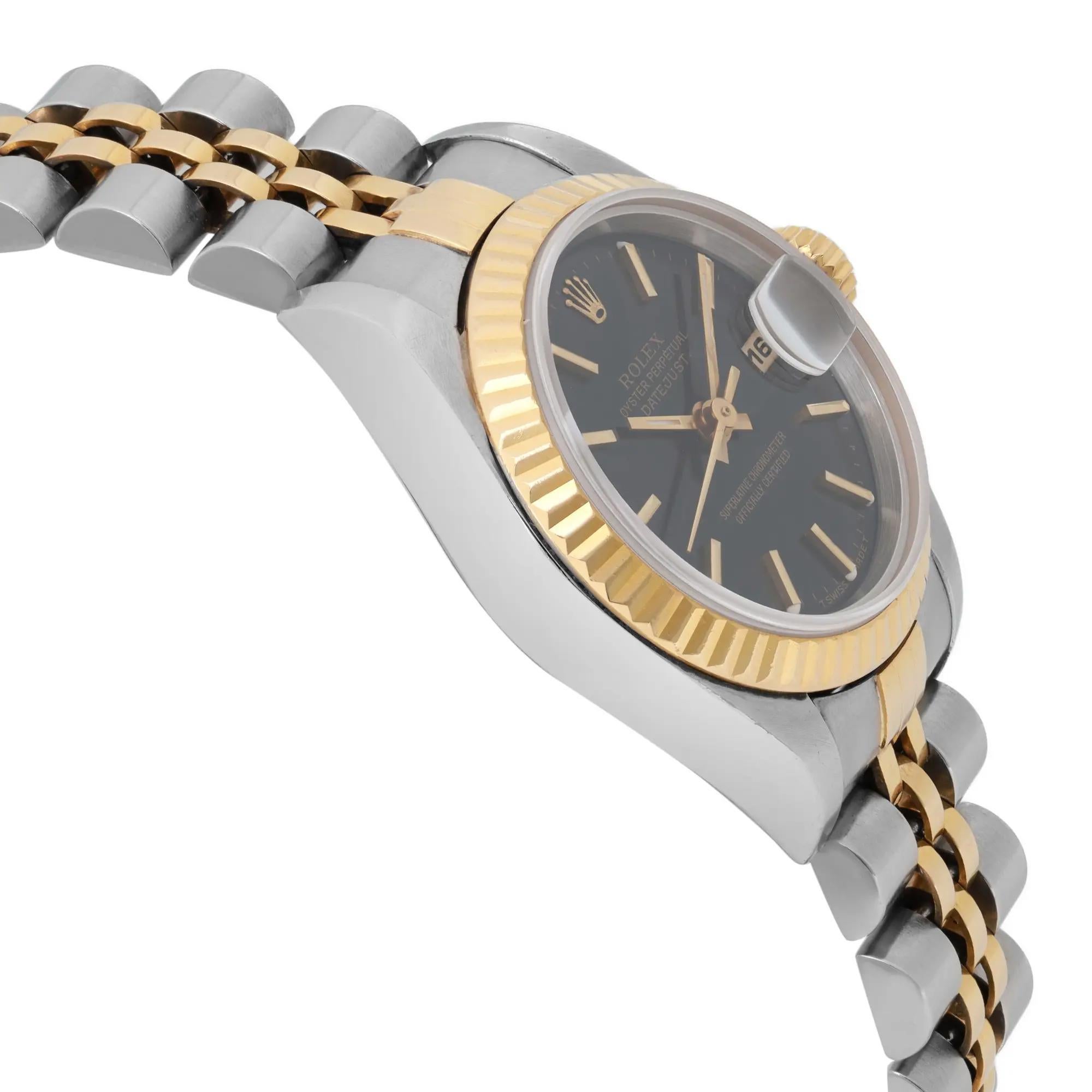 Donna Rolex Datejust 26 Oro giallo 18k Acciaio Quadrante nero Orologio da donna 69173 in vendita