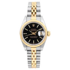 Rolex Datejust 26 18k Yellow Gold Steel Black Dial Ladies Watch 69173