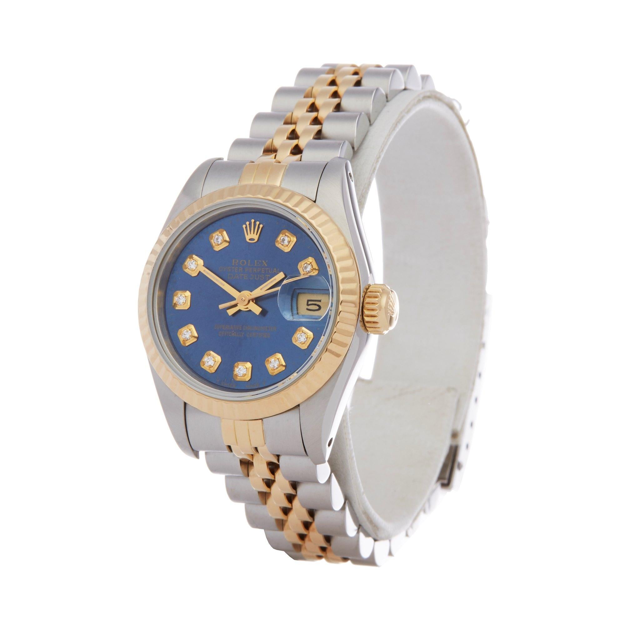 Xupes Reference: W007430
Manufacturer: Rolex
Model: Datejust
Model Variant: 26
Model Number: 69173
Age: 1987
Gender: Ladies
Complete With: Rolex Box
Dial: Blue Graduated With Diamond Markers
Glass: Sapphire Crystal
Case Size: 26mm
Case Material: