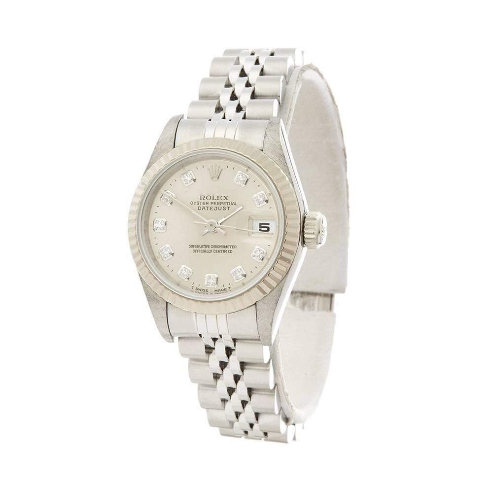 Ref: W5186
Manufacturer: Rolex
Model: Datejust
Model Ref: 69174
Age: 1st August 1995
Gender: Ladies
Complete With: Xupes Presentation Box & Guarantee
Dial: Silver Diamonds
Glass: Sapphire Crystal
Movement: Automatic
Water Resistance: To
