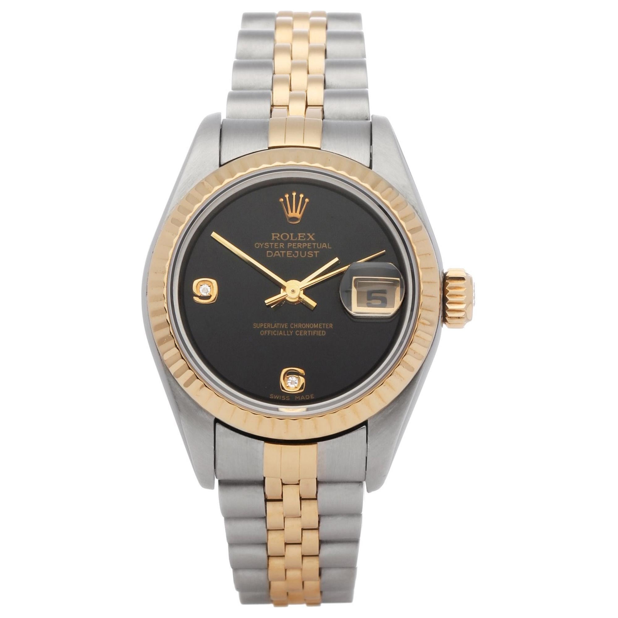 Rolex Datejust 26 79173 Ladies Stainless Steel Diamond Onyx Watch