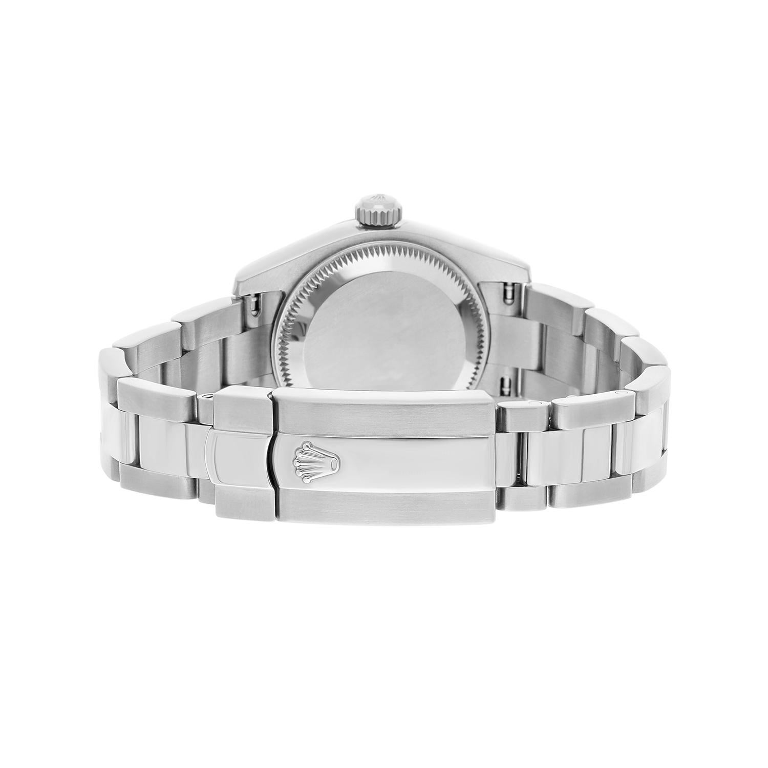 Rolex Montre Datejust 26 avec cadran argenté, lunette diamantée et bracelet Oyster en acier 179160 en vente 2