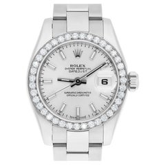 Rolex Datejust 26 Silver Index Dial Diamond Bezel Oyster Band Steel Watch 179160