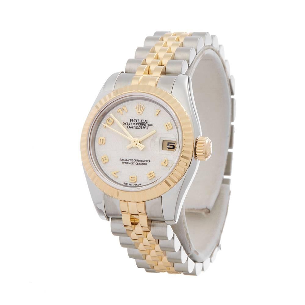 Ref: W4743
Manufacturer: Rolex
Model: Datejust
Model Ref: 179173
Age: 2003
Gender: Ladies
Complete With: Box Only
Dial: White Jubilee Arabic
Glass: Sapphire Crystal
Movement: Automatic
Water Resistance: To Manufacturers Specifications
Case: