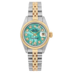 Rolex Datejust 26 Steel 18K Gold Custom Green Turquoise Diamond Dial Watch 69173