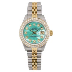 Rolex Datejust 26 Stahl 18K Gold maßgefertigte Uhr mit grünem Türkis-Diamant-Zifferblatt 69173