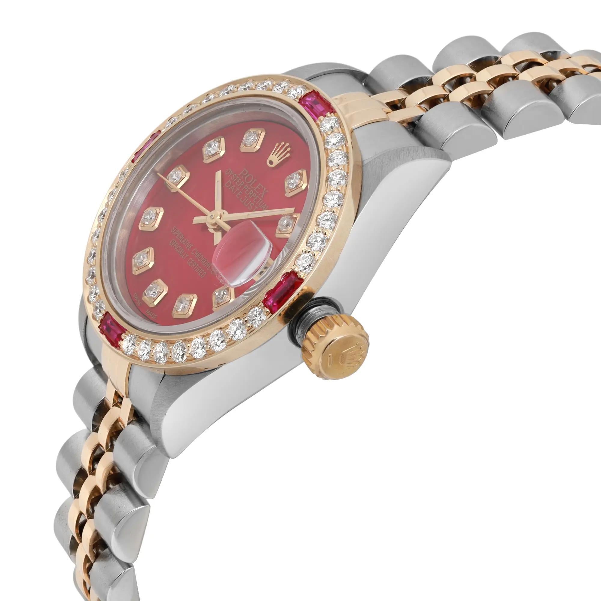 Rolex Montre Datejust 26 en acier 18 carats avec cadran et lunette MOP rouges personnalisés 69173 Pour femmes en vente