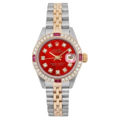 Rolex Montre Datejust 26 en acier 18 carats avec cadran et lunette MOP rouges personnalisés 69173