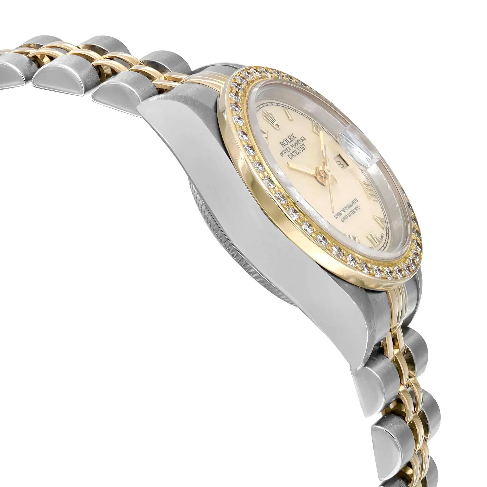 Women's Rolex Datejust 26 Steel 18K Yellow Gold Custom Dial And Bezel Ladies Watch 69173 For Sale