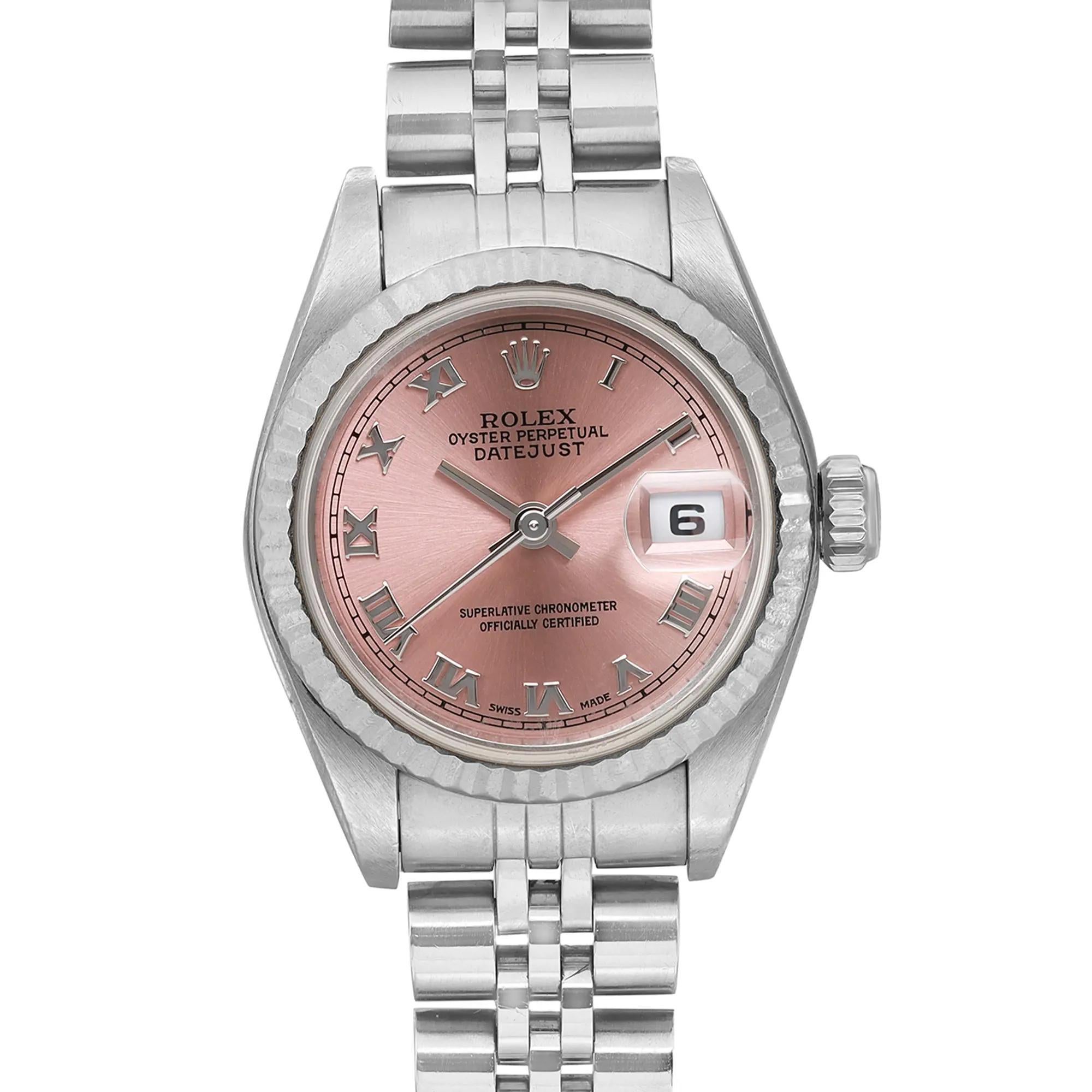 The watch was produced in 2004. No holes case. Minor nicks and scratches on the case and bracelet. Minor slack on the band. The original box and papers are included. 

Brand: Rolex  Type: Wristwatch  Department: Women  Model Number: 79174 