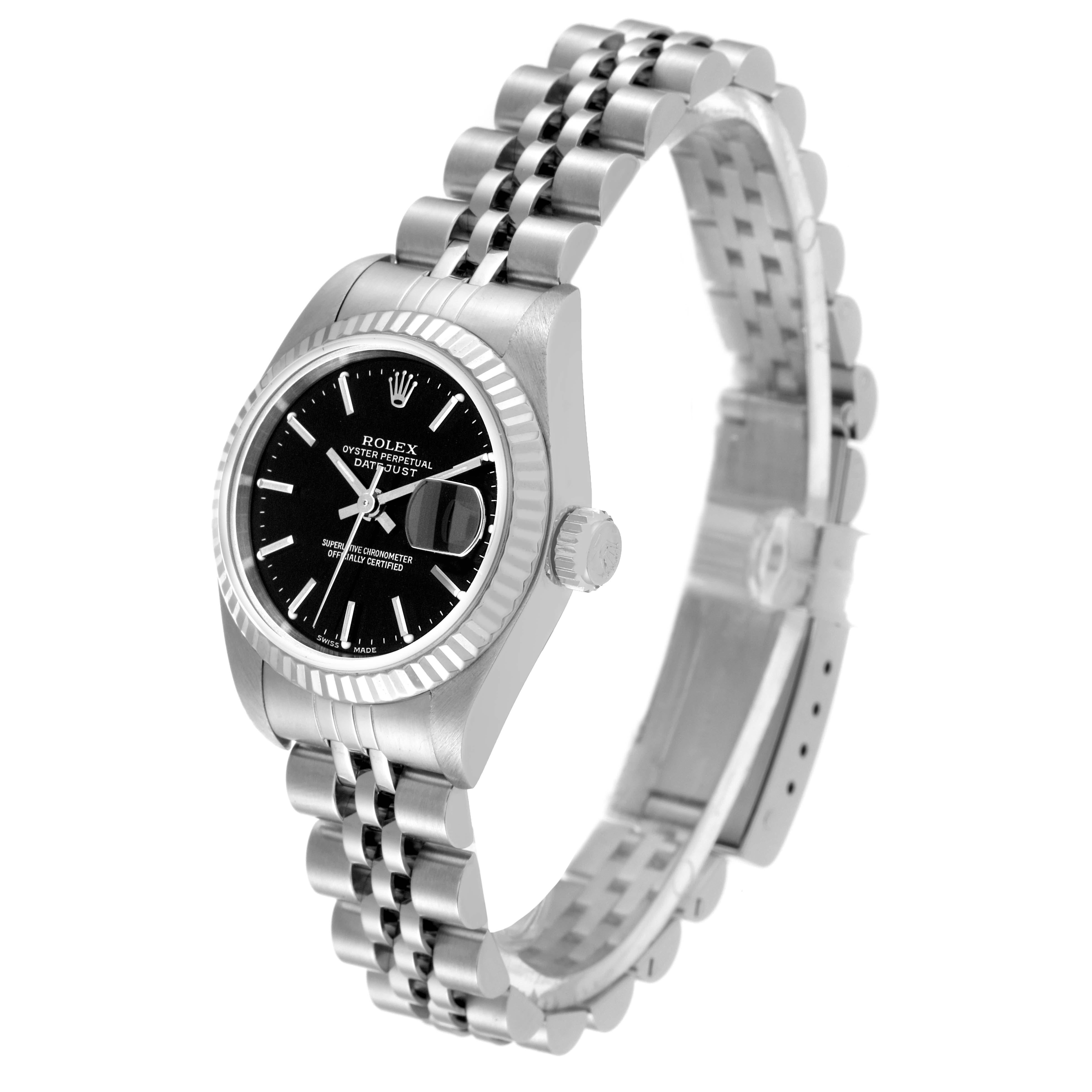 Women's Rolex Datejust 26 Steel White Gold Black Dial Ladies Watch 79174