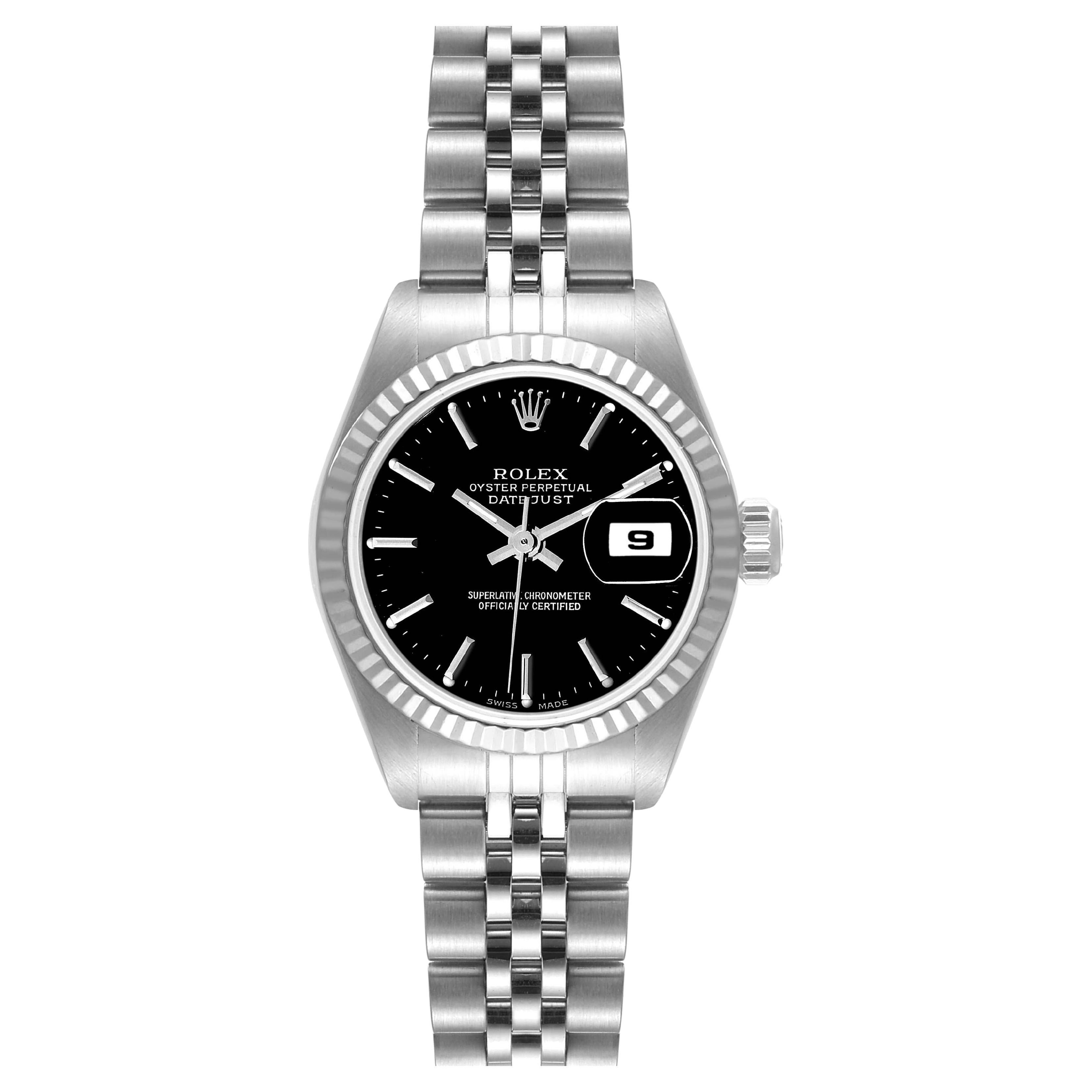 Rolex Datejust 26 Steel White Gold Black Dial Ladies Watch 79174 For Sale