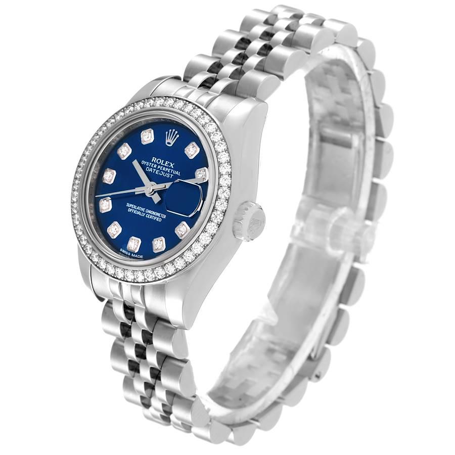 Rolex Montre Datejust 26 en acier, or blanc, cadran bleu et diamants pour femmes 179384 Excellent état à Atlanta, GA