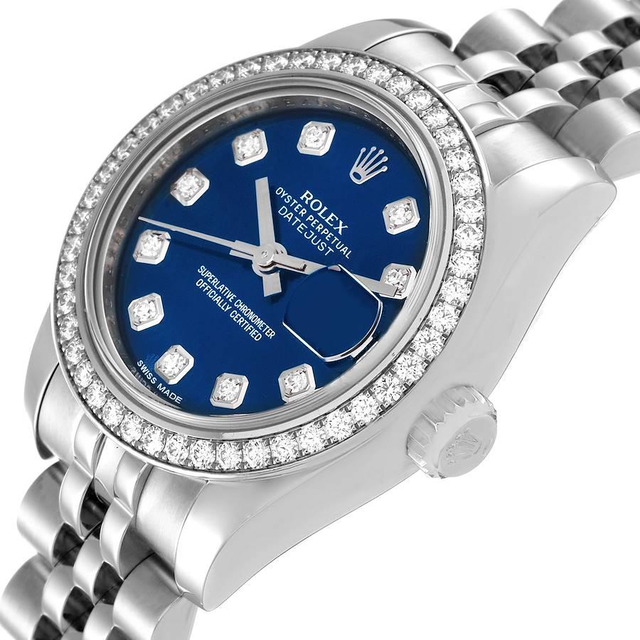  Rolex Montre Datejust 26 en acier, or blanc, cadran bleu et diamants pour femmes 179384 Pour femmes 