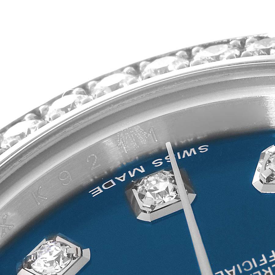 Rolex Datejust 26 Steel White Gold Blue Dial Diamond Ladies Watch 179384 In Excellent Condition For Sale In Atlanta, GA
