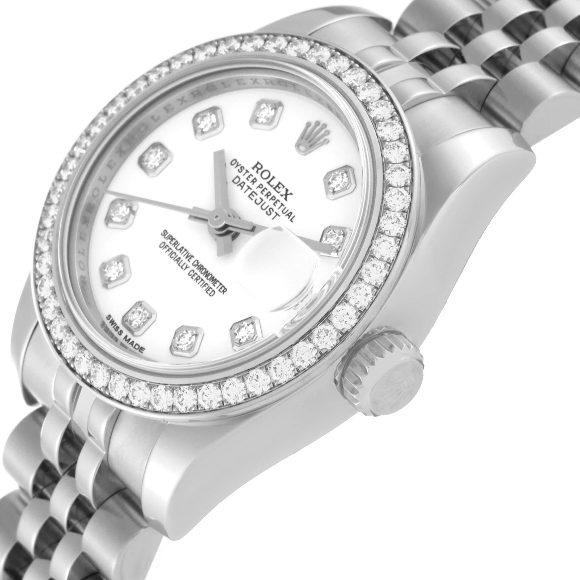 Women's Rolex Datejust 26 Steel White Gold Diamond Ladies Watch 179384 Box Card For Sale