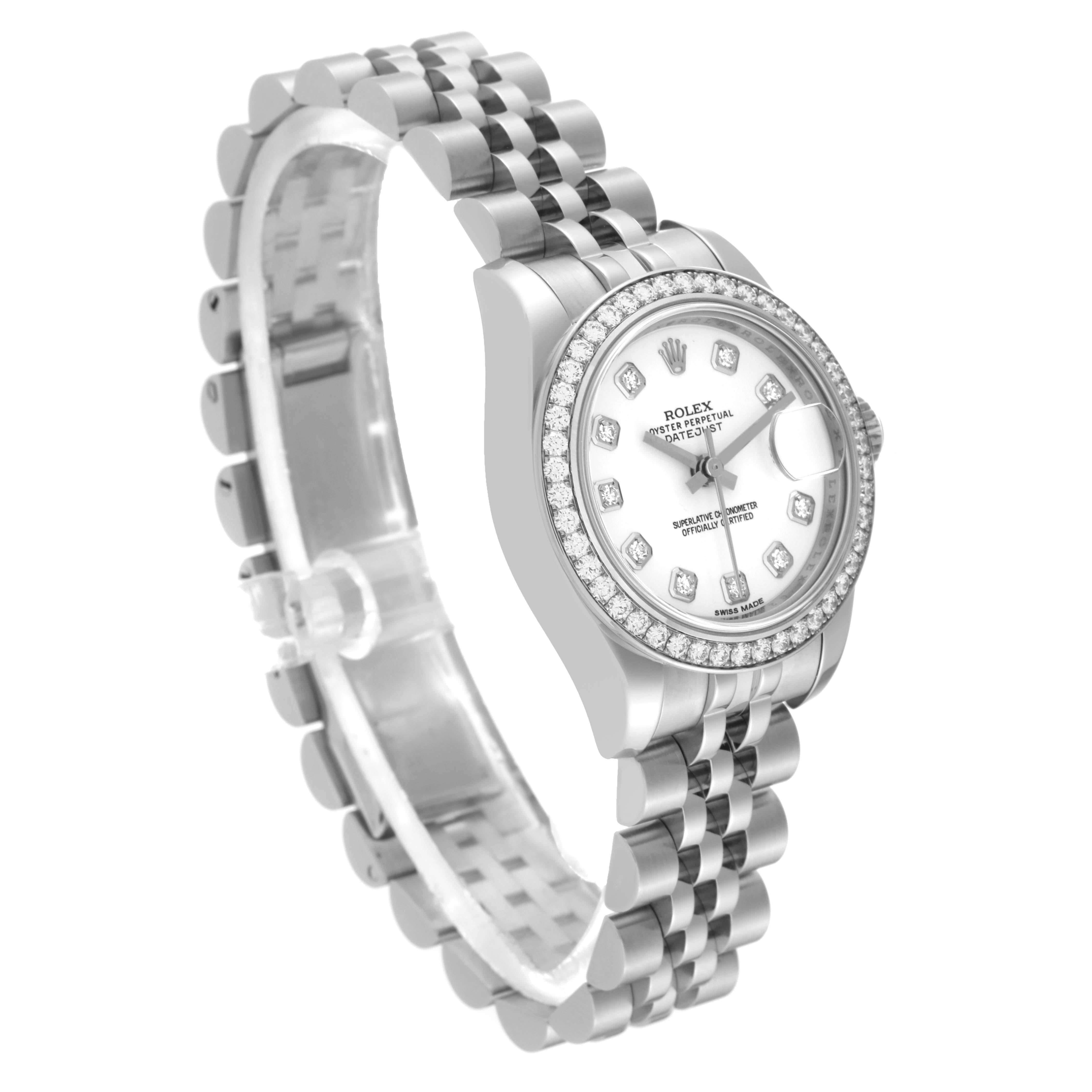 Rolex Montre Datejust 26 en acier, or blanc et diamants pour femmes 179384 Boîte Card en vente 2