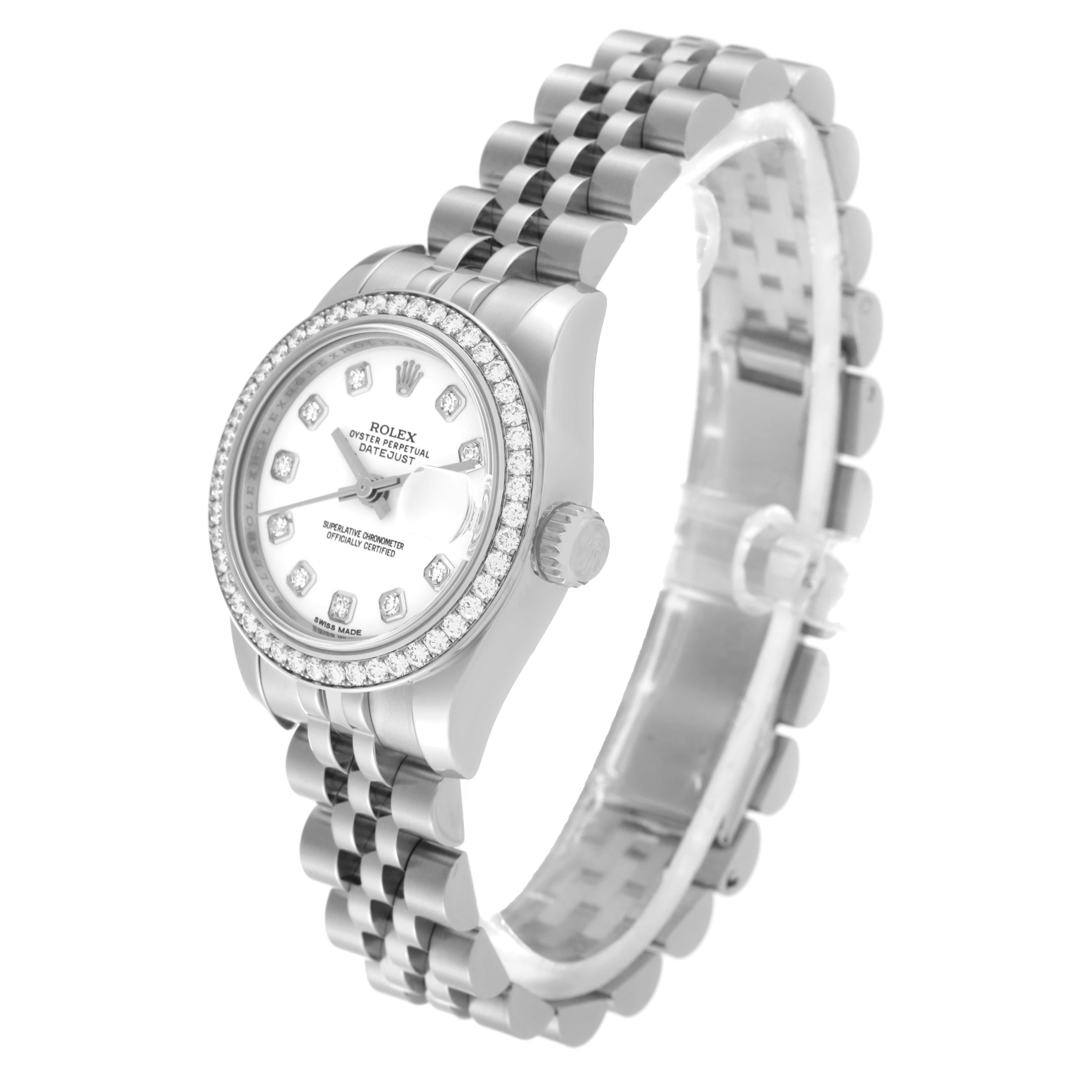 Rolex Montre Datejust 26 en acier, or blanc et diamants pour femmes 179384 Boîte Card en vente 5