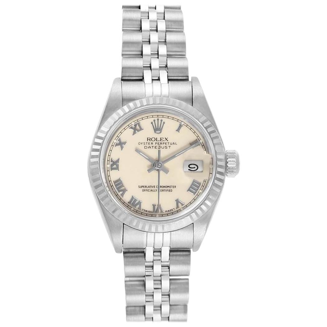 Rolex Datejust 26 Steel White Gold Ivory Roman Dial Ladies Watch 69174