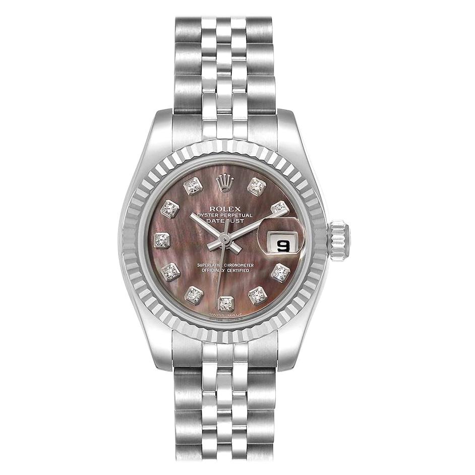 Rolex Datejust 26 Steel White Gold MOP Diamond Ladies Watch 179174 For Sale