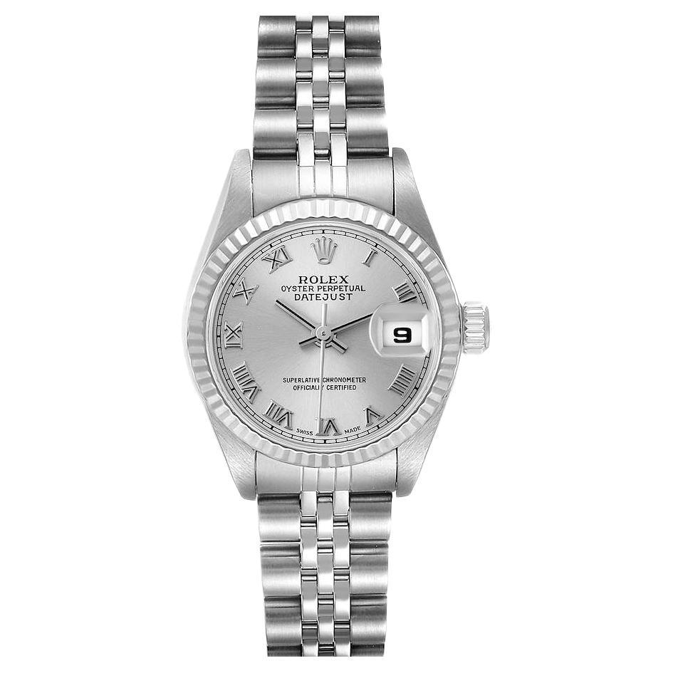 Rolex Datejust Ladies Steel 18 Karat White Gold Watch 79174 Box Paper