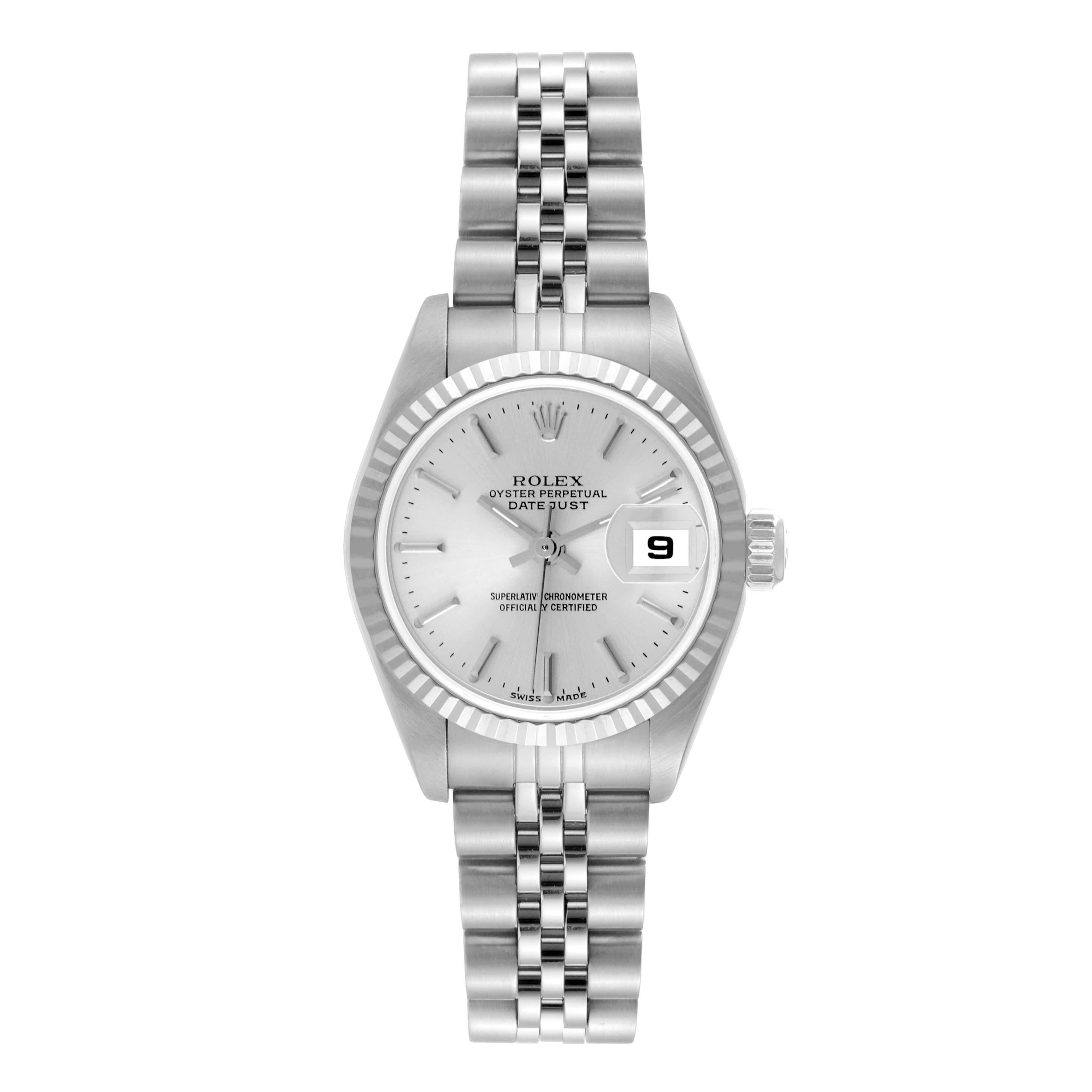 Rolex Datejust 26 Steel White Gold Silver Dial Ladies Watch 79174 In Excellent Condition In Atlanta, GA