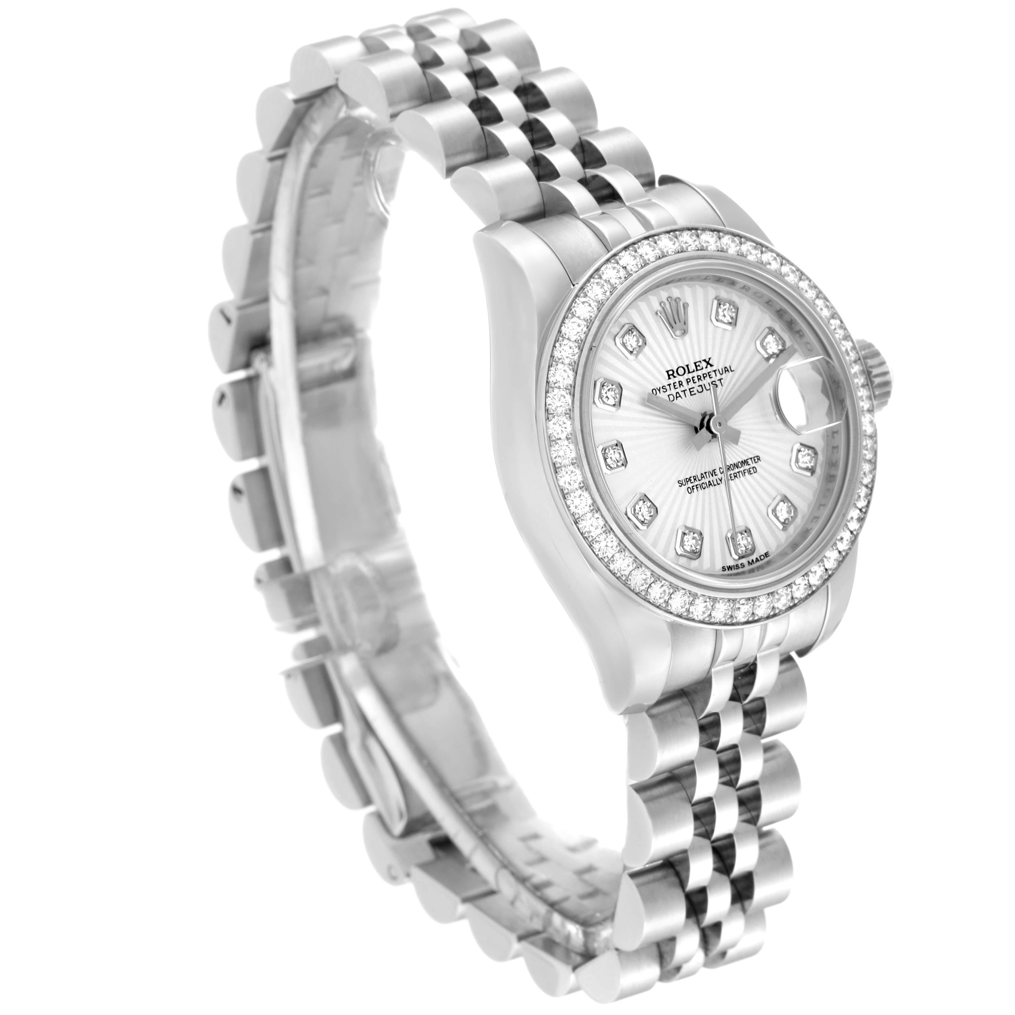 Rolex Datejust 26 Steel White Gold Sunburst Dial Diamond Ladies Watch 179384 Excellent état - En vente à Atlanta, GA
