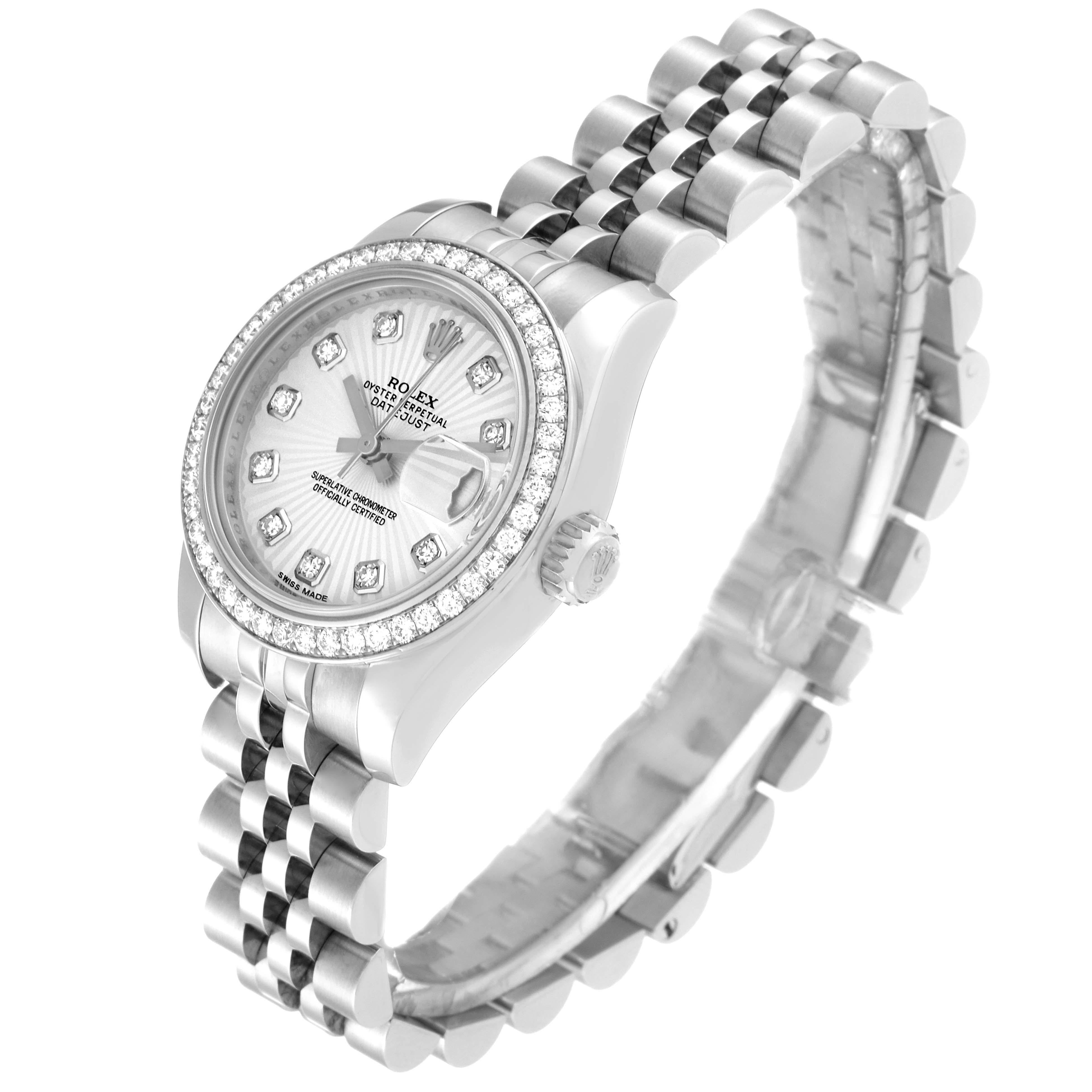 Rolex Datejust 26 Steel White Gold Sunburst Dial Diamond Ladies Watch 179384 Pour femmes en vente