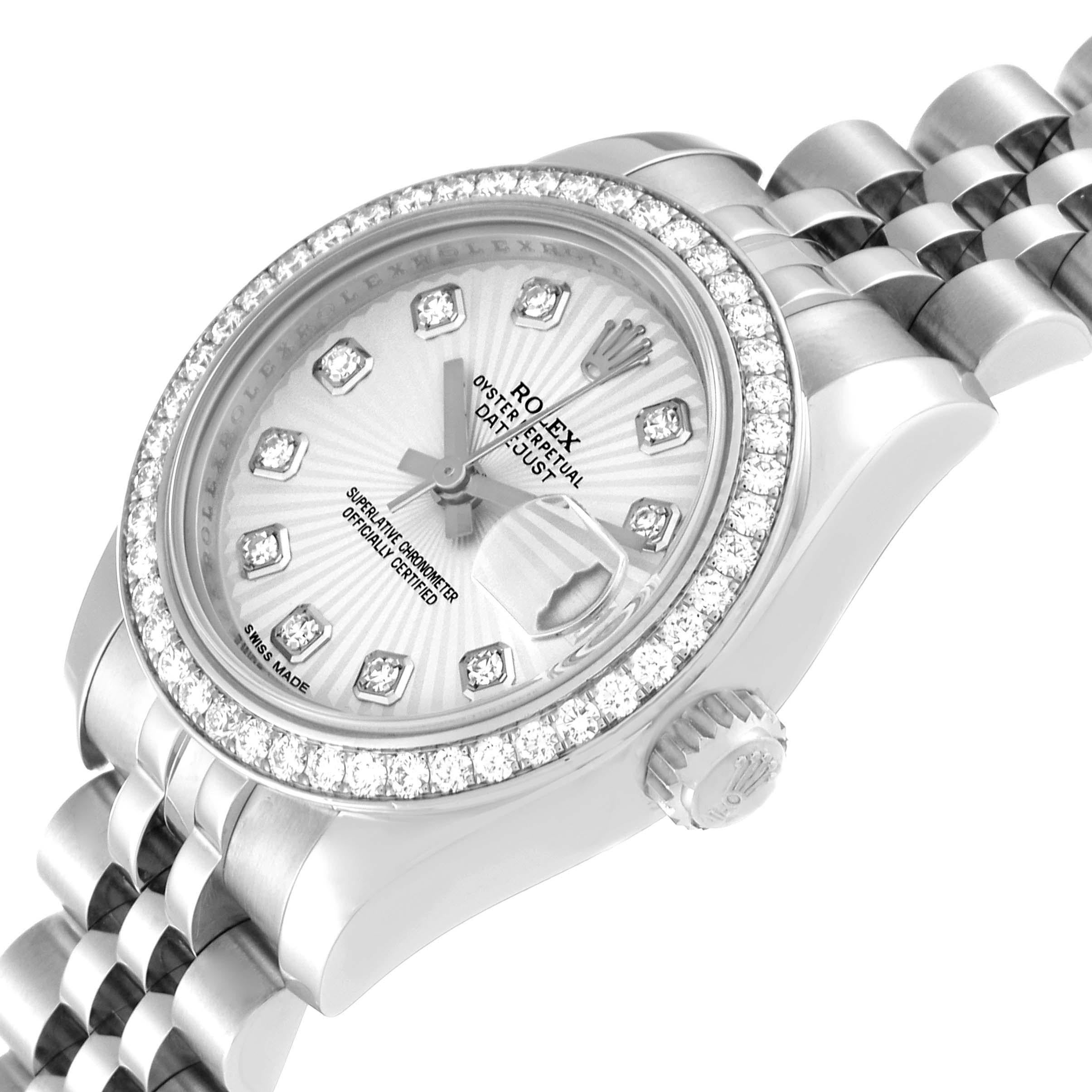 Rolex Datejust 26 Steel White Gold Sunburst Dial Diamond Ladies Watch 179384 en vente 1