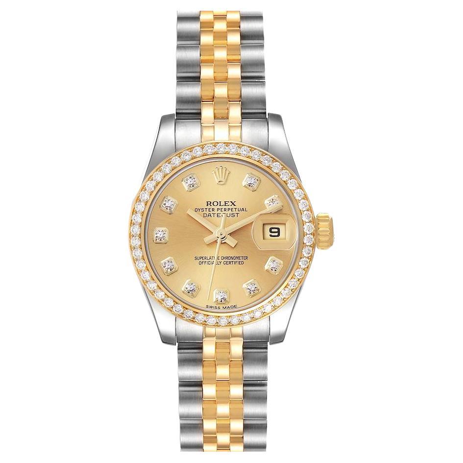 Rolex Datejust 26 Steel Yellow Gold Diamond Bezel Ladies Watch 179383 Box Card