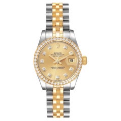 Rolex Datejust 26 Steel Yellow Gold Diamond Bezel Ladies Watch 179383 Box Card