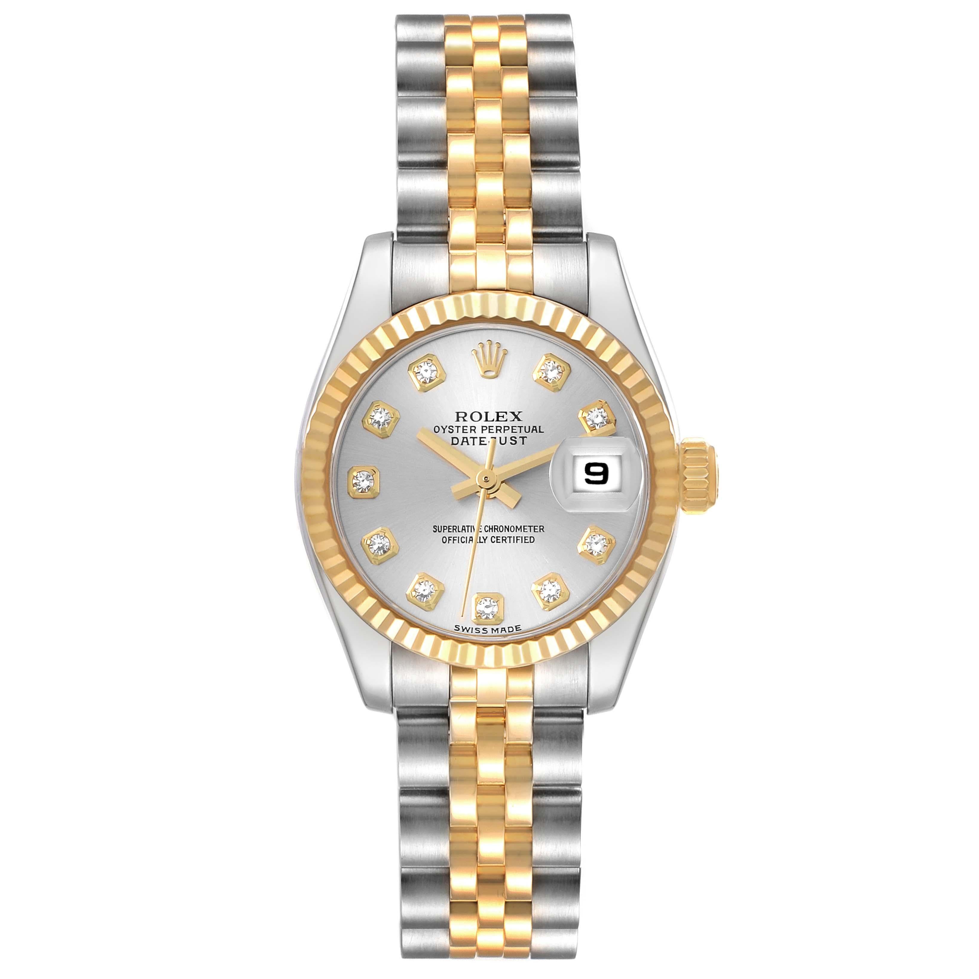 Rolex Montre Datejust 26 en acier avec cadran en or jaune et diamants, pour femmes 179173 en vente 7
