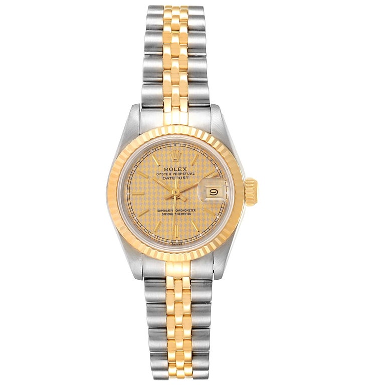 Rolex Datejust 26 Steel Yellow Gold Houndstooth Ladies Watch 69173 For Sale At 1stdibs
