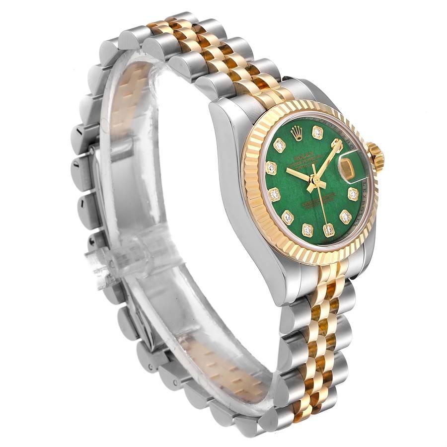 Rolex Datejust 26 Stahl Gelbgold Jade Diamant Zifferblatt Uhr 179173 Box Karte Damen im Angebot