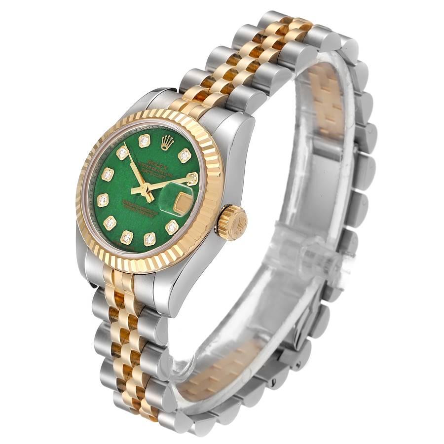 Rolex Datejust 26 Stahl Gelbgold Jade Diamant Zifferblatt Uhr 179173 Box Karte im Angebot 1