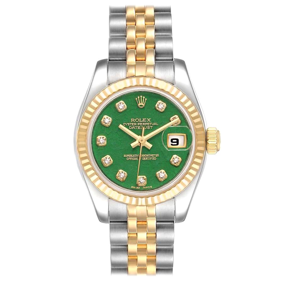 Rolex Datejust 26 Stahl Gelbgold Jade Diamant Zifferblatt Uhr 179173 Box Karte im Angebot