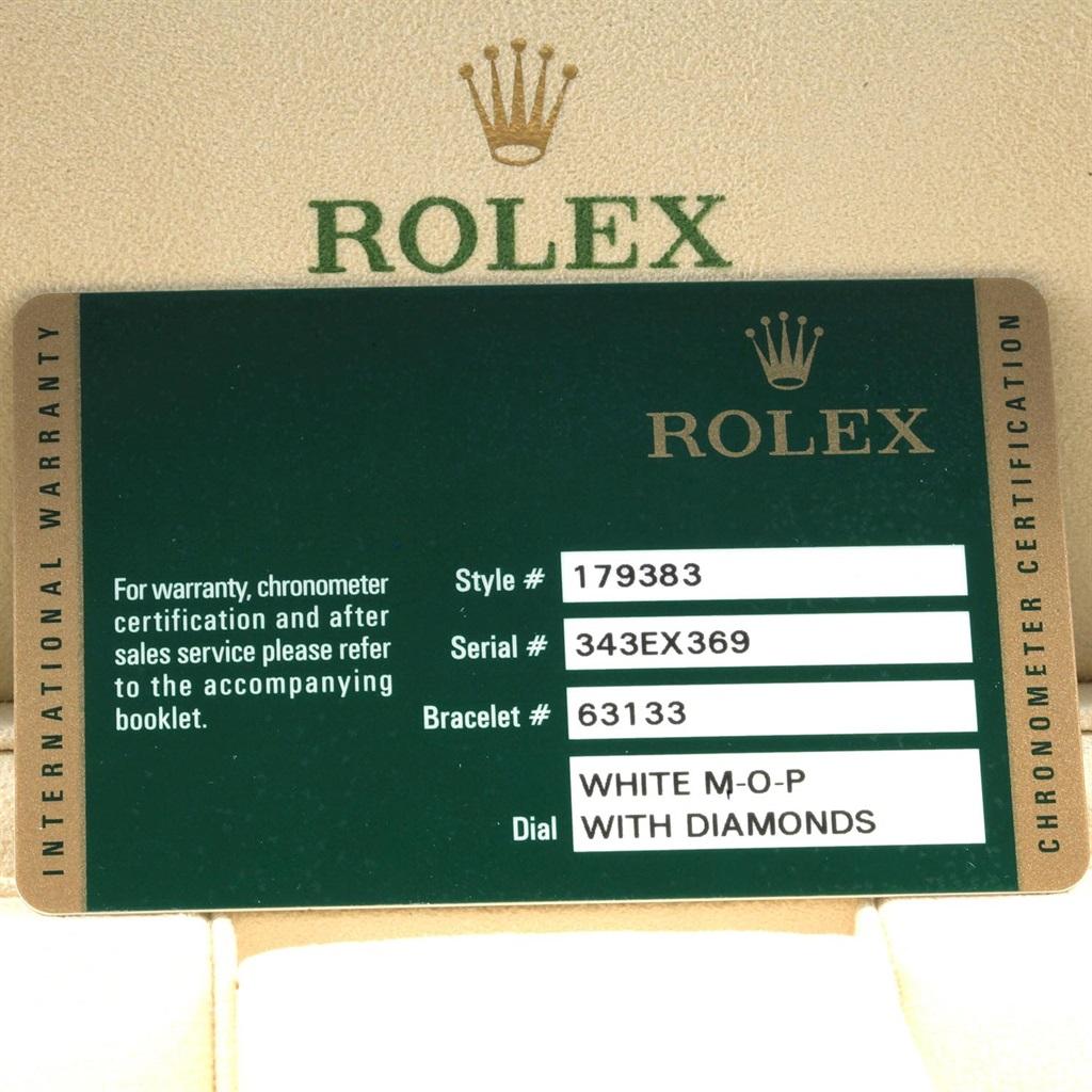 Rolex Datejust 26 Steel Yellow Gold MOP Diamond Watch 179383 Box Card For Sale 8