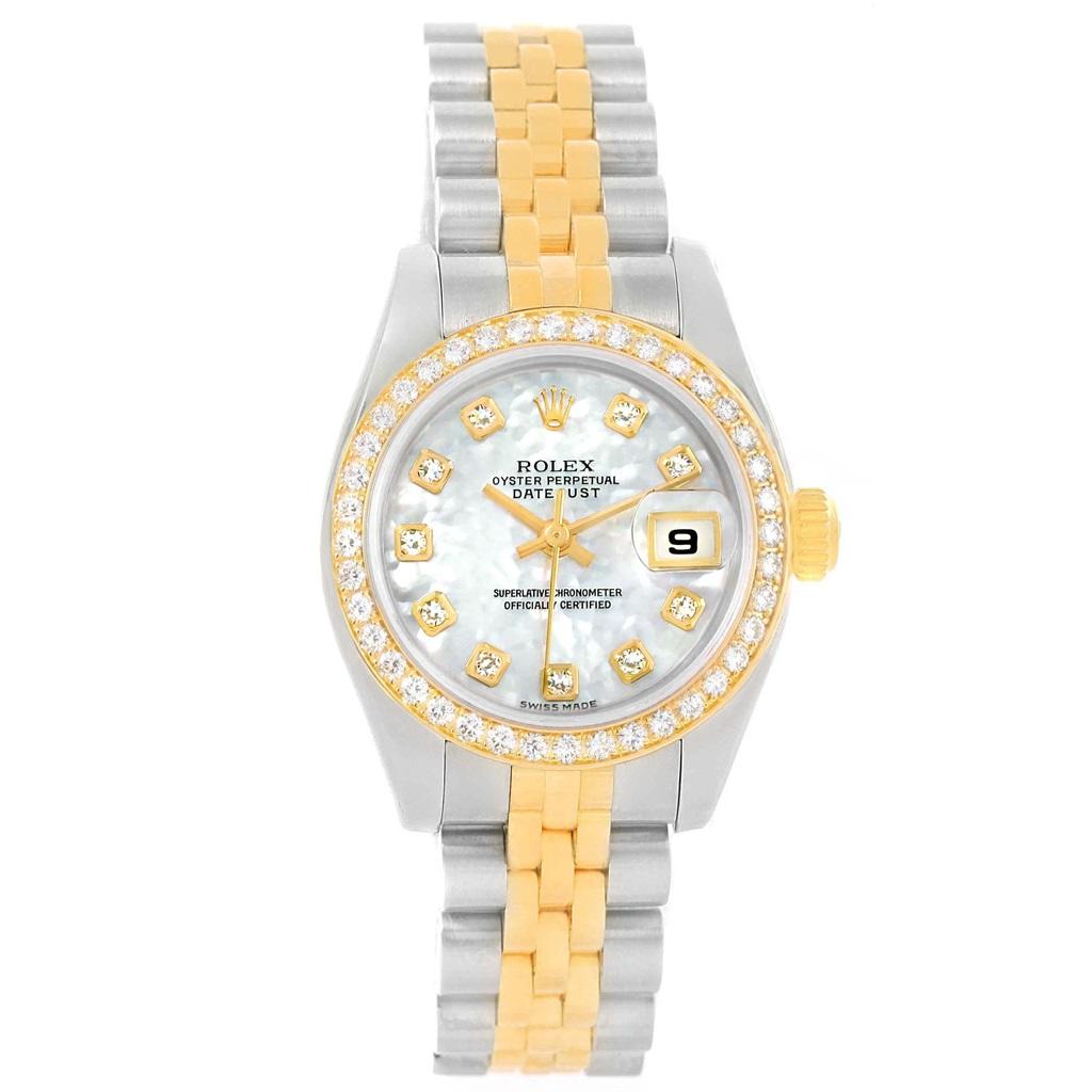 Women's Rolex Datejust 26 Steel Yellow Gold MOP Diamond Watch 179383 Box Card For Sale