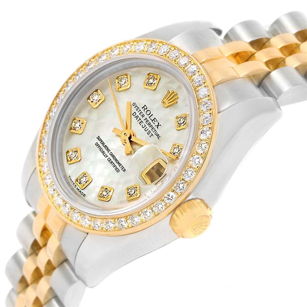 Rolex Datejust 26 Steel Yellow Gold MOP Diamond Watch 179383 Box Card For Sale 3