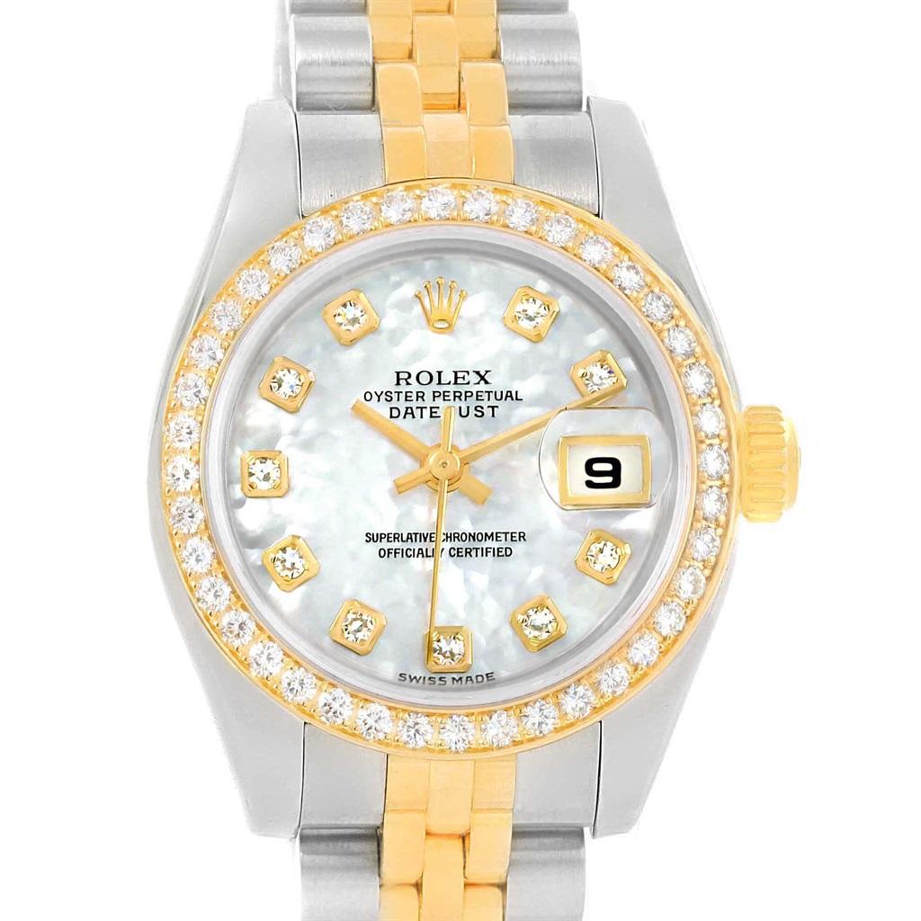 Rolex Datejust 26 Steel Yellow Gold MOP Diamond Watch 179383 Box Card For Sale 4