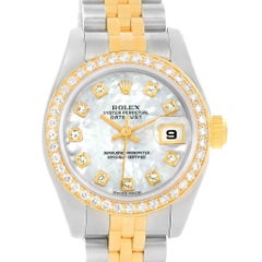 Rolex Datejust 26 Steel Yellow Gold MOP Diamond Watch 179383 Box Card