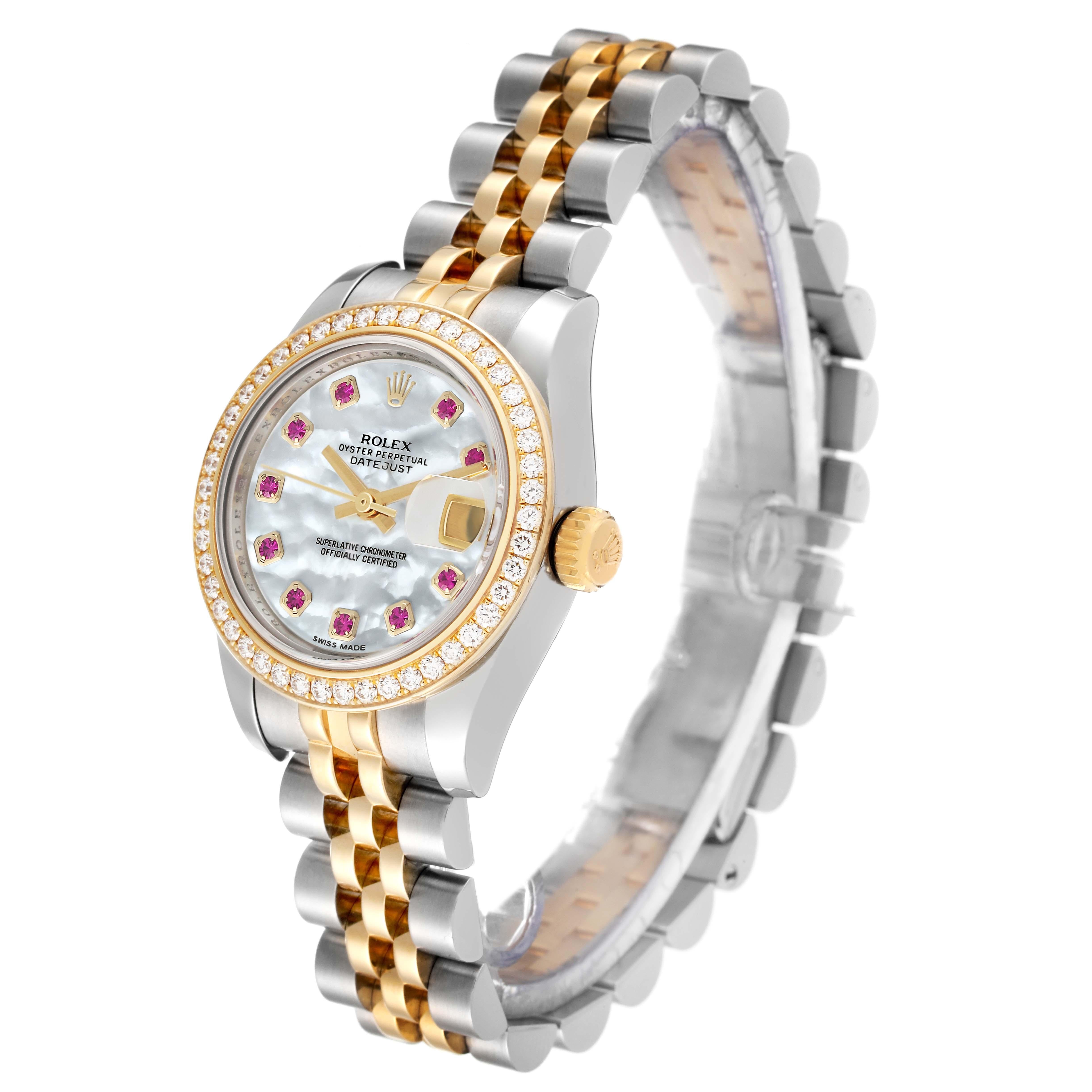 Women's Rolex Datejust 26 Steel Yellow Gold Mother Of Pearl Ruby Diamond Watch For Sale