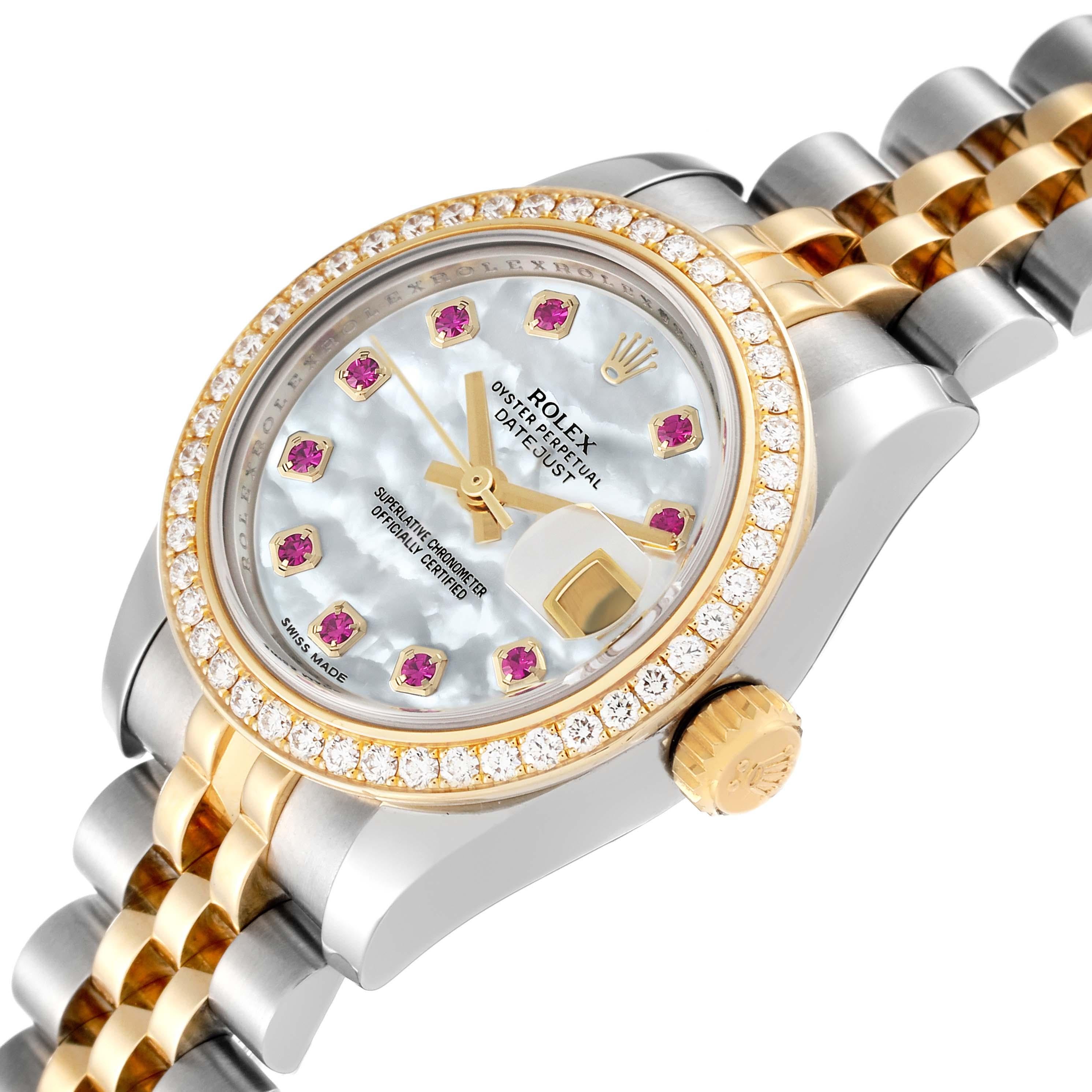 Rolex Datejust 26 Steel Yellow Gold Mother Of Pearl Ruby Diamond Watch For Sale 1