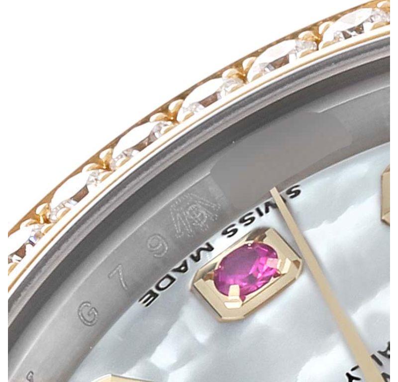 Rolex Datejust 26 Steel Yellow Gold Mother Of Pearl Ruby Diamond Watch For Sale 2
