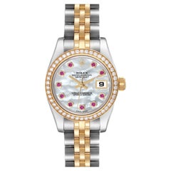 Rolex Datejust 26 Steel Yellow Gold Mother Of Pearl Ruby Diamond Watch
