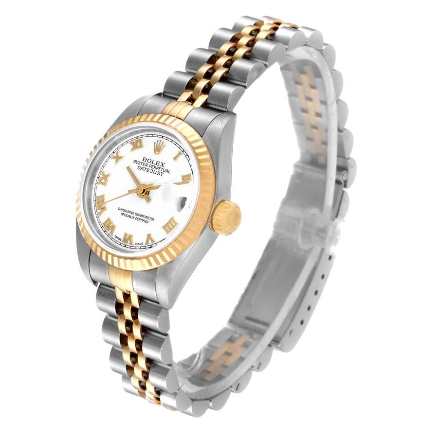Women's Rolex Datejust 26 Steel Yellow Gold White Roman Dial Ladies Watch 79173