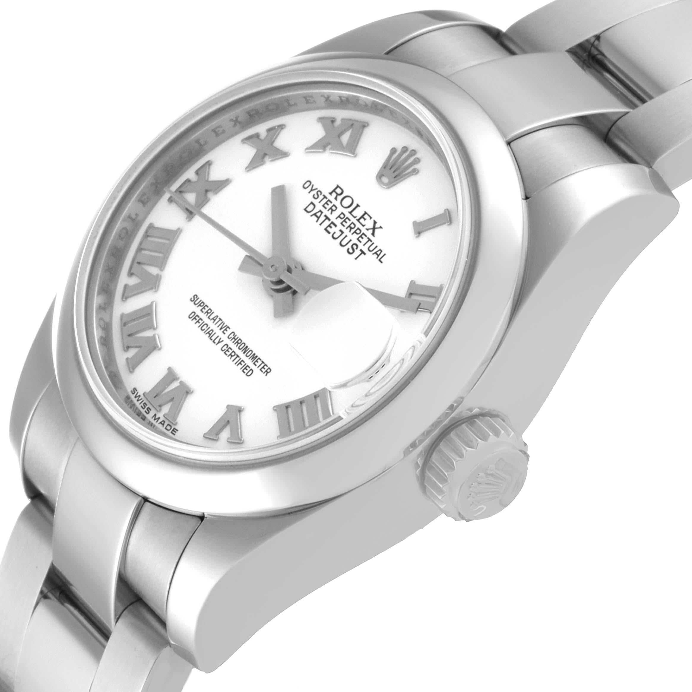 Rolex Datejust 26 White Dial Oyster Bracelet Steel Ladies Watch 179160. Officially certified chronometer self-winding movement with quickset date function. Stainless steel oyster case 26 mm in diameter. Rolex logo on a crown. Stainless steel smooth