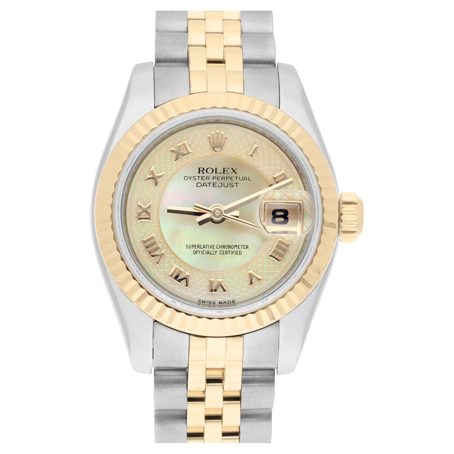 Rolex Datejust 26mm 179173 Two Tone Ladies Watch Rare Myriad Pearl Dial Jubilee For Sale