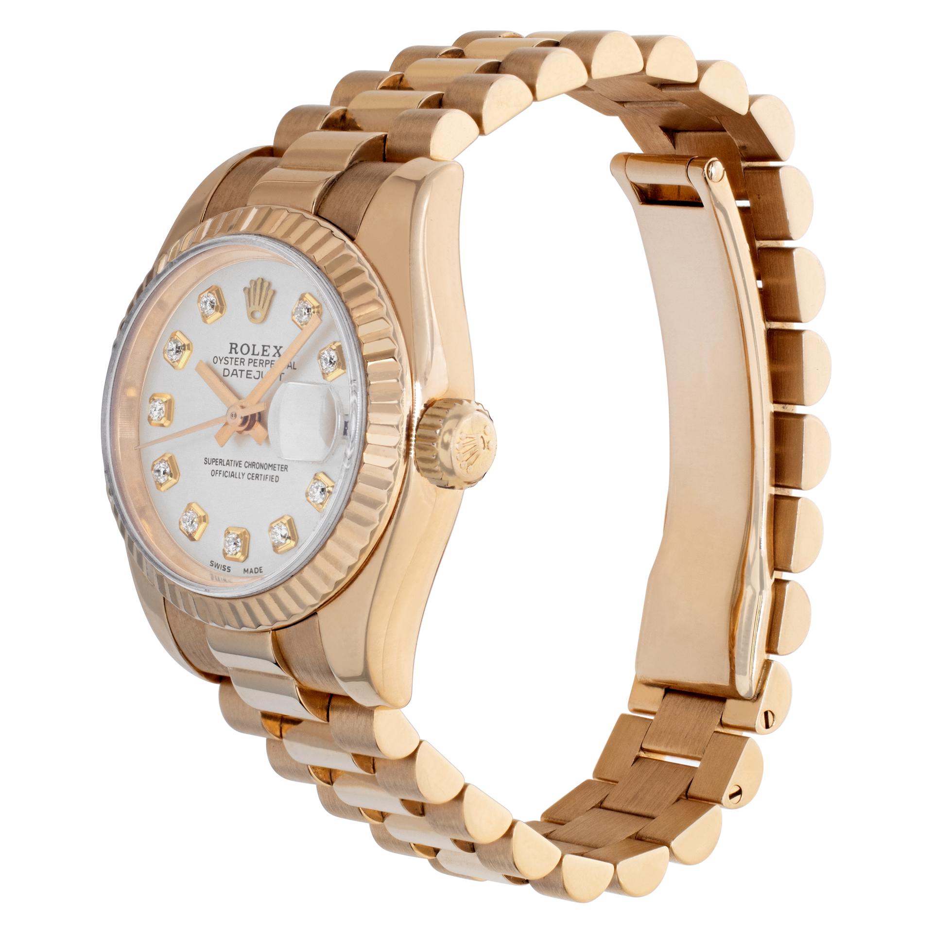Rolex Datejust 26mm 18k Everose with custom diamond dial on 18k rose gold Presidential bracelet. Auto w/ sweep seconds and date. 26 mm case size. **Bank Wire Only At This Price** Ref 179175. Circa 2004. Fine Pre-owned Rolex Watch.

 Certified