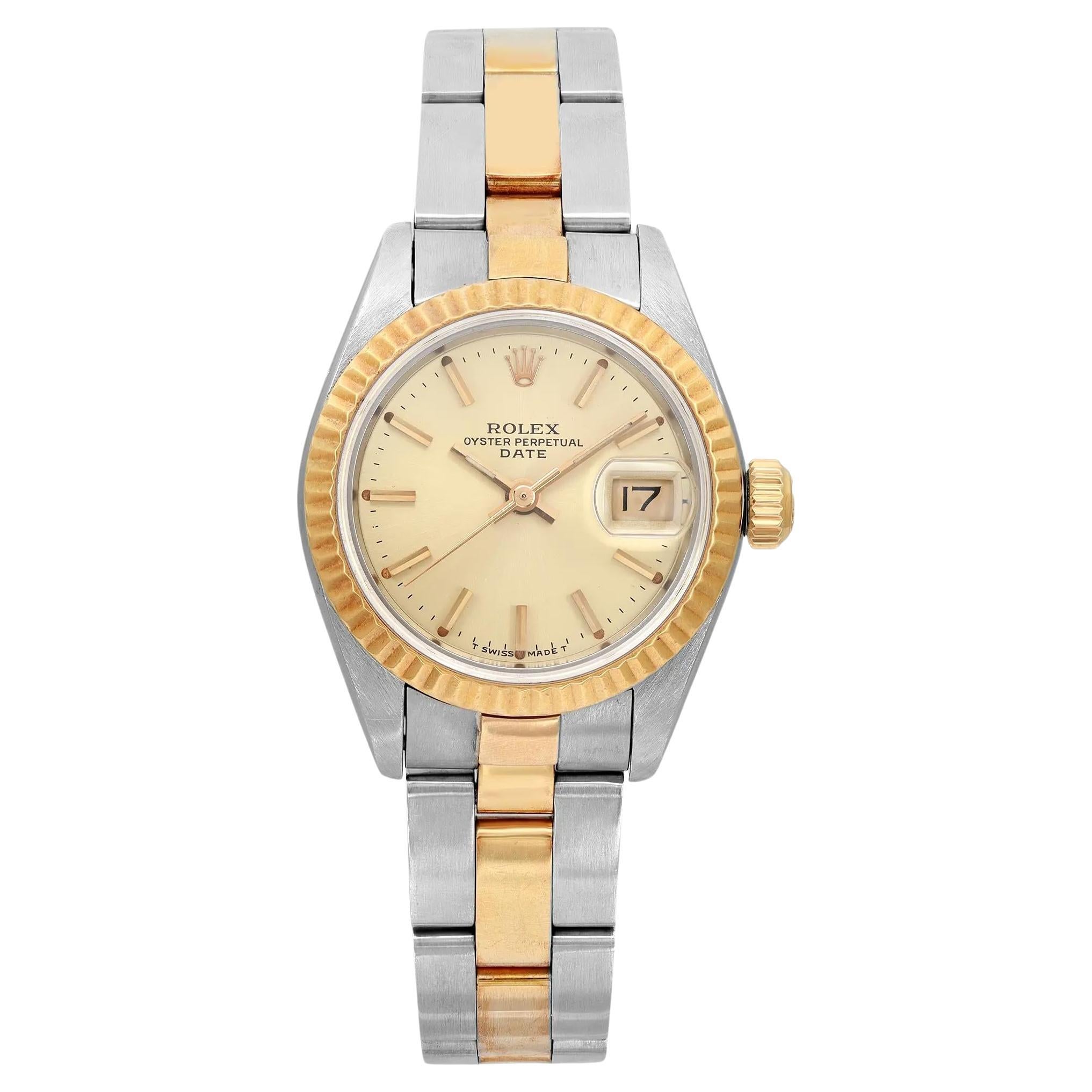 Rolex Datejust 26mm 18k Gold Steel Champagne Dial Oyster Band Ladies Watch 69173 For Sale